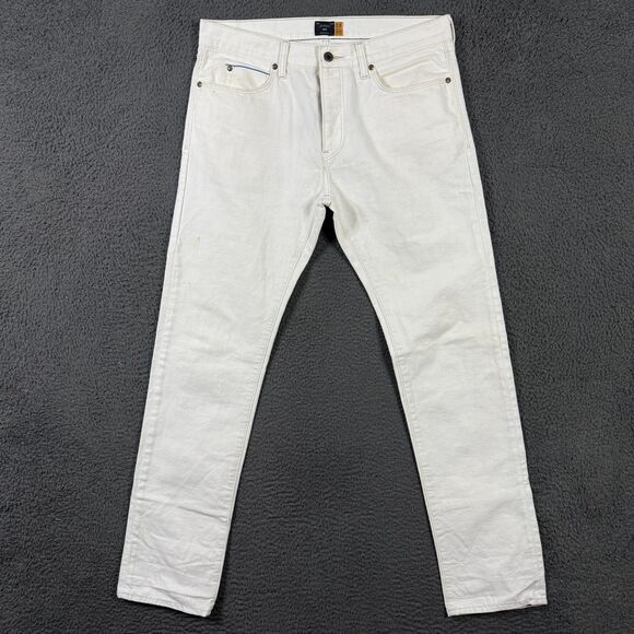 J Crew Jeans Mens 33x32 White 484 Slim Fit Selvedge Denim Button Fly - Picture 1 of 16